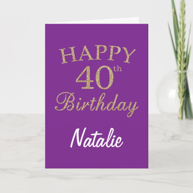 Carte Parties scintillant violet et or 40e anniversaire  (Devant)