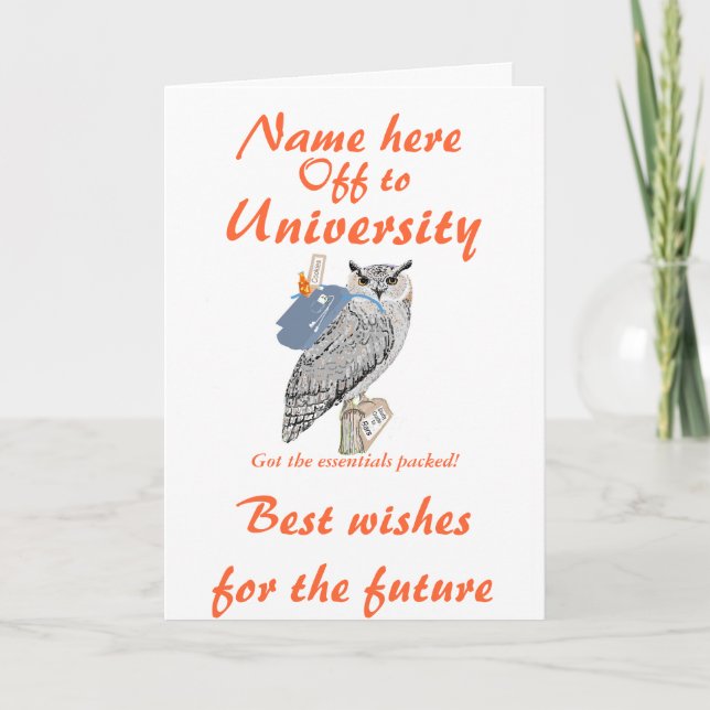 Carte Partir à l'Université Meilleurs voeux, Owl, ajoute (Devant)