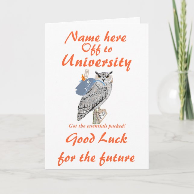 Carte Partir à l'Université Meilleurs voeux, Owl, ajoute (Devant)