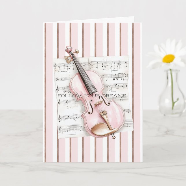 Carte Partition de Violon Rose (Petite plante)