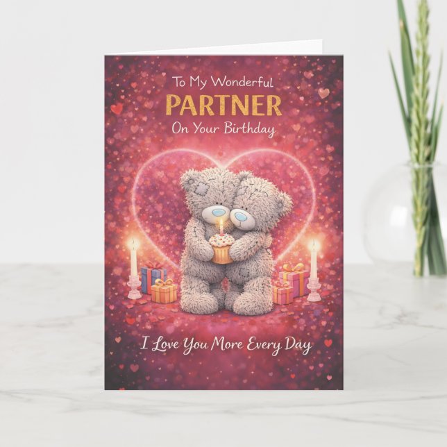 Carte Partner Birthday Card – Romantic Bear Design (Devant)