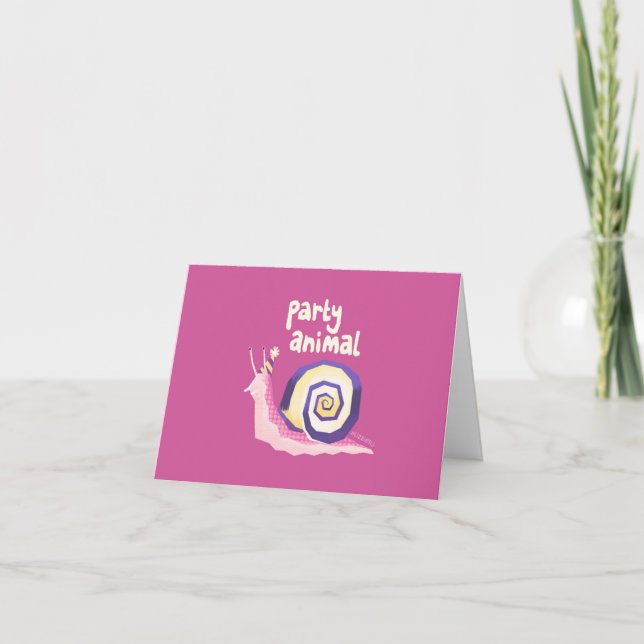 Carte Party animal snail greetings card (pink) (Devant)