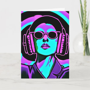 Carte Passez un Été Amusant Fille Cool en Casque Audio