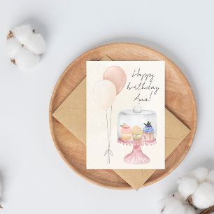 Carte Pastel Aquarelle Anniversaire avec Cupcakes