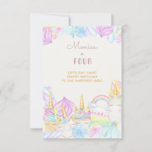 Carte Pastel aquarelle licorne bonbons d'anniversaire he
