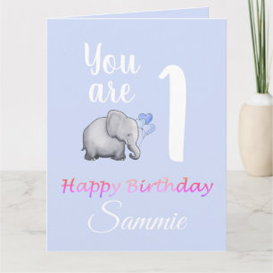 Carte Pastel Baby's Cute Elephant 1er Anniversaire Verse