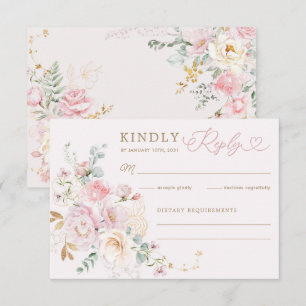 Carte Pastel Blush Floral Greenery Mariage RSVP
