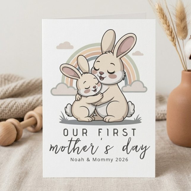 Carte Pastel Bunny Mom Baby First Mothers Day Soft Love (Créateur téléchargé)