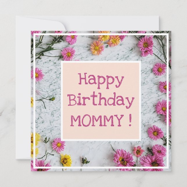Carte Pastel Daisy Fleurs Marbré mignonne Joli Anniversa (Devant)