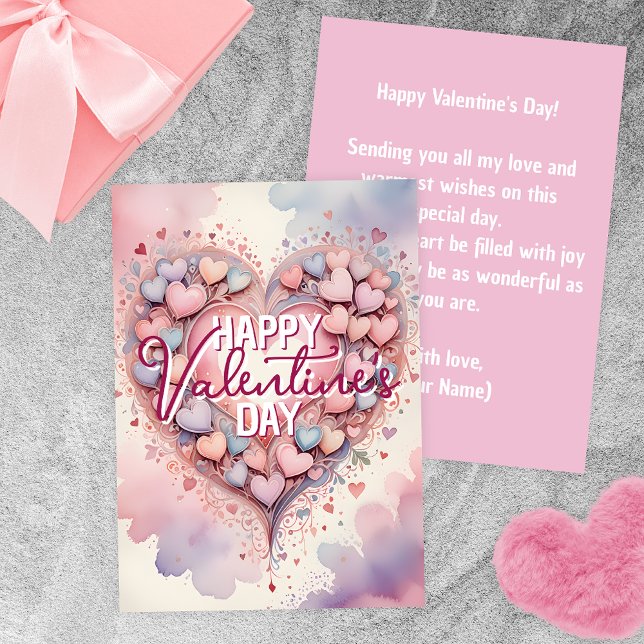 Carte Pastel Douceur Aquarelle Cœur Saint Valentin (Créateur téléchargé)