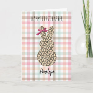 Carte Pastel En vichy Leopard Bunny Joyeux 1er Pâques