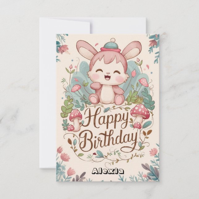 Carte Pastel Enchanted Bunny Digital Anniversaire (Devant)