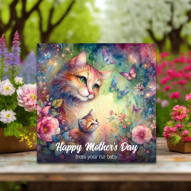 Carte Pastel Floral Aquarelle Chat Kitten Fête des Mères (Créateur téléchargé)