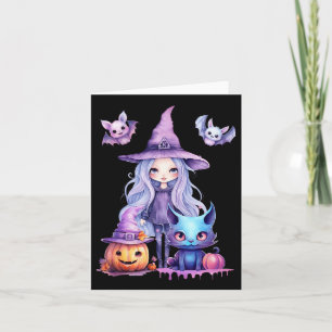Carte Pastel Halloween Witch Chat Citrouille Pastelcore