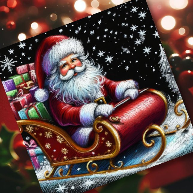 Carte Pastel Noël Fête Santa Claus Sleigh (Créateur téléchargé)