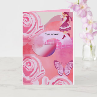 Carte - Pastel Pink Coquette Girl Foll Greeting Card