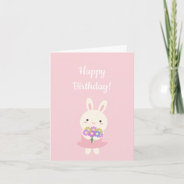 Carte Pastel Pink Cute Kawaii Bunny Enfants Joyeux Anniv (Devant)