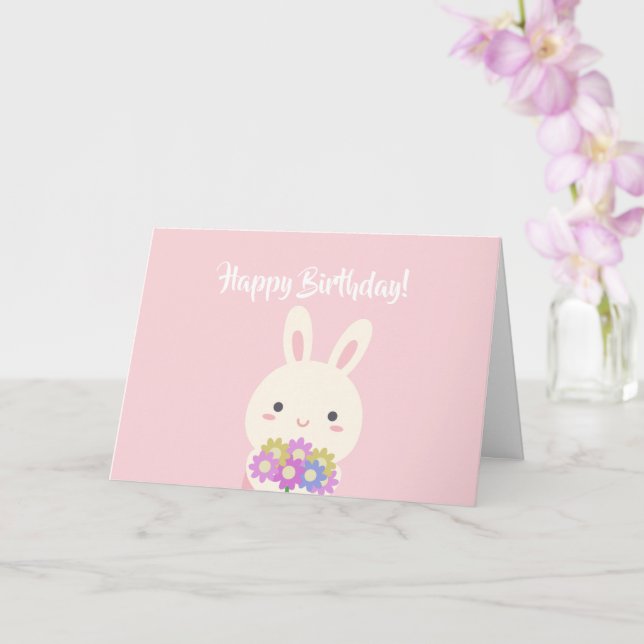 Carte Pastel Pink Cute Kawaii Bunny Enfants Joyeux Anniv (Orchidée)