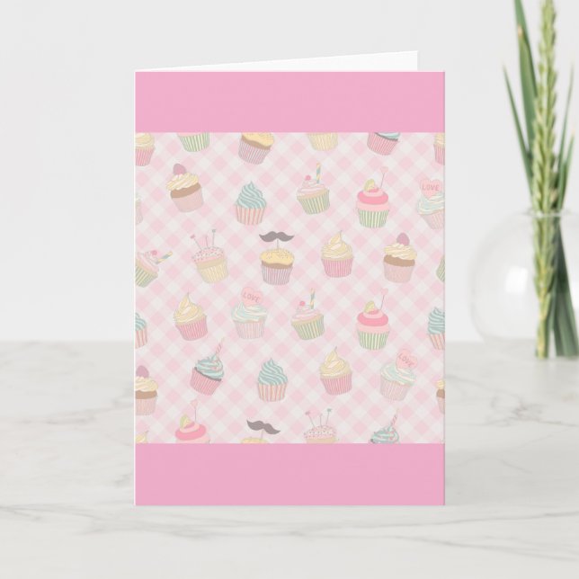 Carte Pastel Pink Gingham Cute Cupcakes Pattern (Devant)