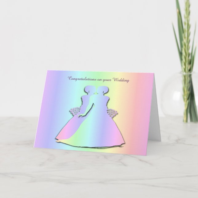 Carte Pastel Pride Lesbian Mariage Card pour les mariées (Devant)