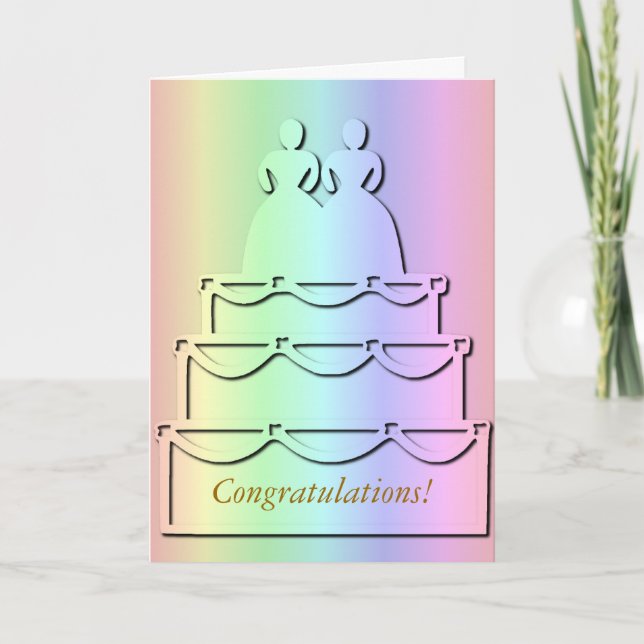 Carte Pastel Rainbow Lesbian Mariage Cake Card (Devant)