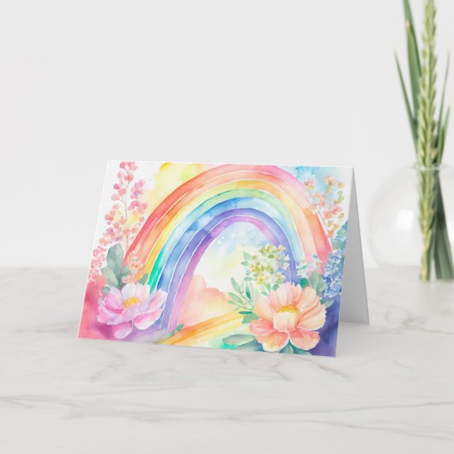 Carte Pastel Rainbow Watercolor Florale Note (Devant)