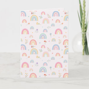 Carte Pastel Rainbows Girly Fleurs sauvages & Coeurs