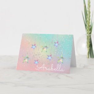 Carte Pastel tourbillon holographique étoile ruban rose 