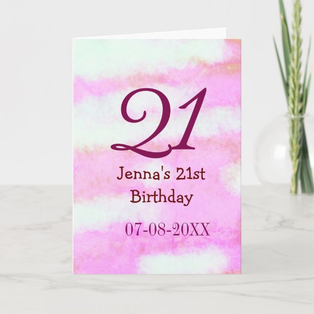 Carte Pastel vert rose anniversaire 21 ans nom date simp (Devant)