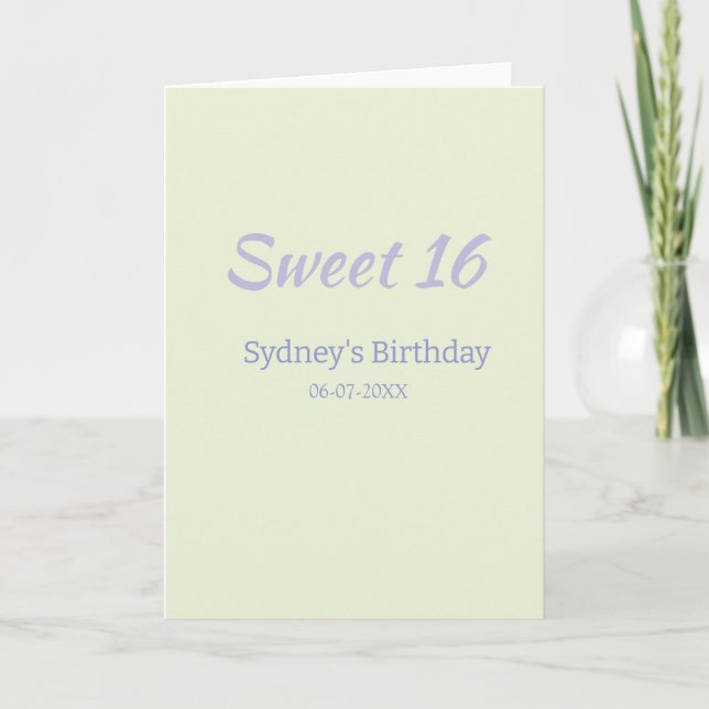 Carte Pastel vert violet nom d'anniversaire 16 ans en gr (Devant)