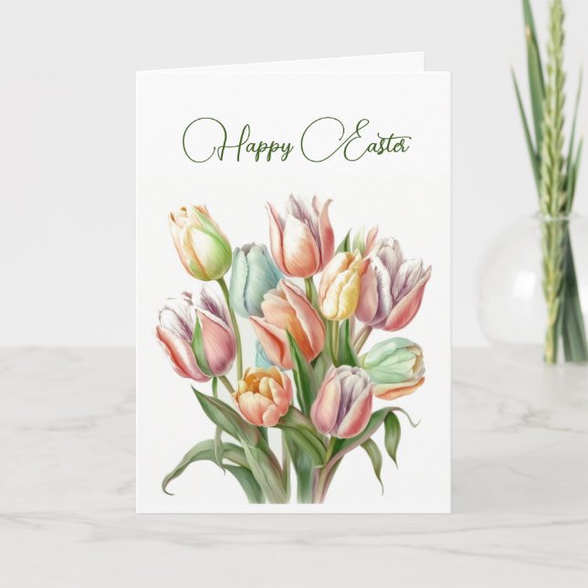 Carte Pastel Watercolor Tulips Pastel Happy Pâques (Devant)