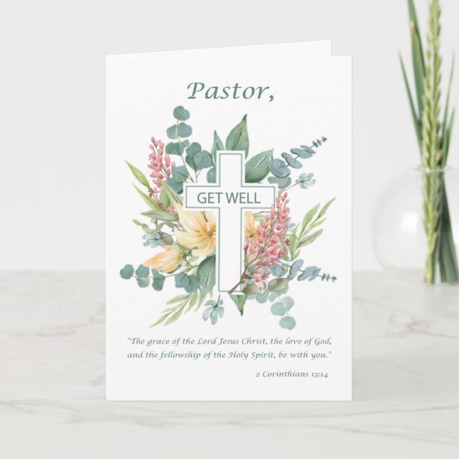 Carte Pasteur bien obtenir Croix religieuse avec Fleurs  (Devant)