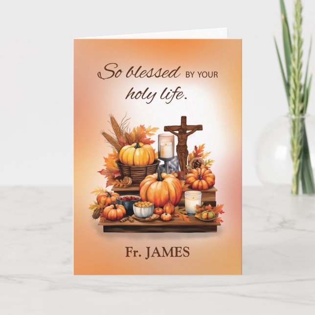 Carte Pasteur catholique Thanksgiving avec Citrouille Cr (Devant)