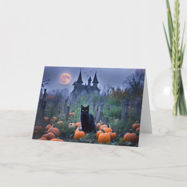 Carte Patch de Citrouille de chat noir Halloween (Devant)