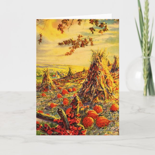 Carte Patch de Citrouille Halloween vintage avec Haystac (Devant)