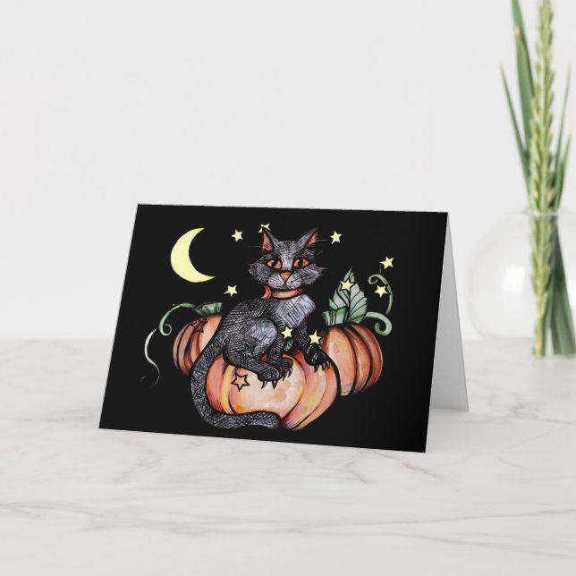 Carte Patch de citrouilles de chat noir Lune (Devant)