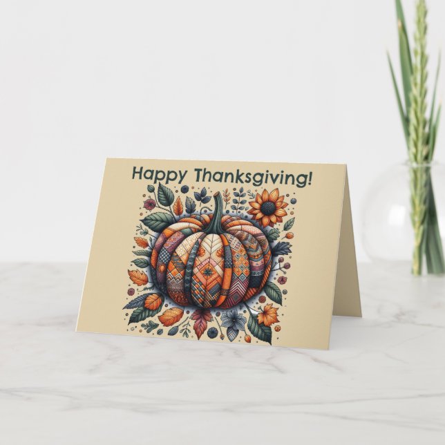 Carte Patchwork Citrouille de Thanksgiving (Devant)