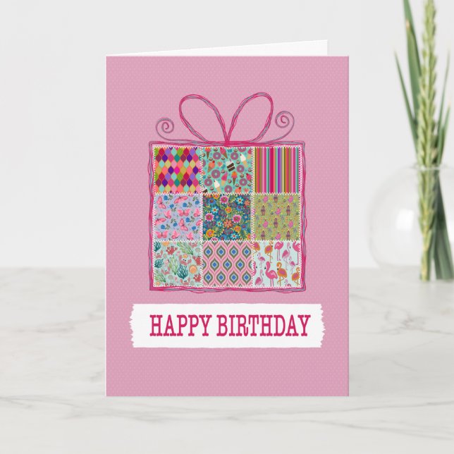 Carte Patchwork d'anniversaire présent (Devant)