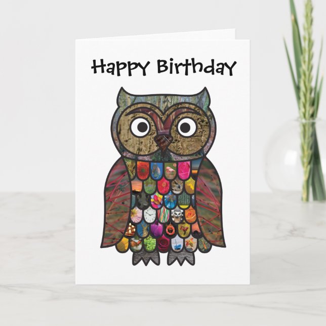 Carte Patchwork Owl Birthday Card (Devant)