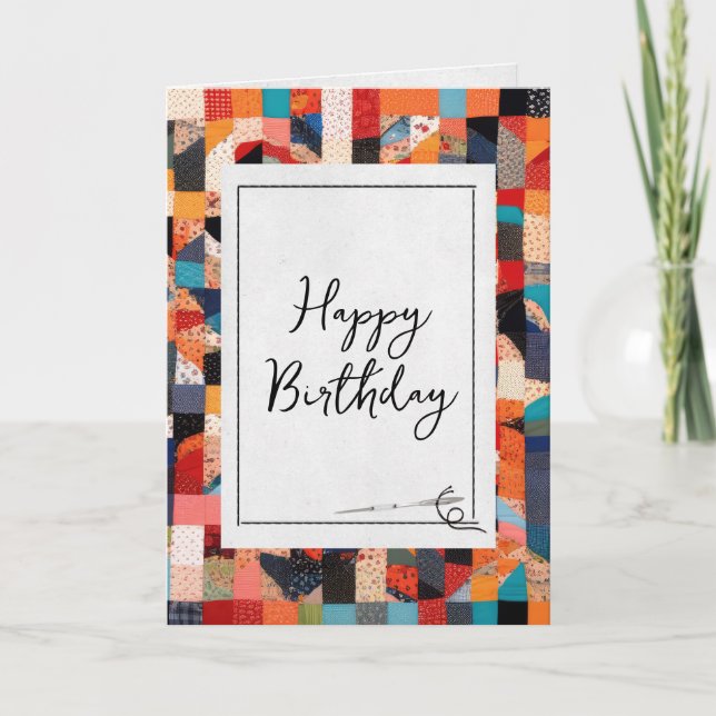 Carte Patchwork Quilt et Aiguille Anniversaire (Devant)