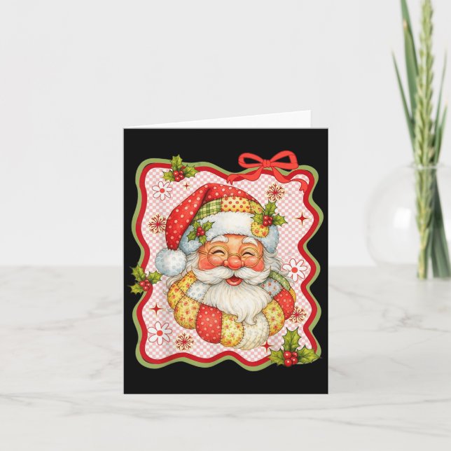 Carte Patchwork Santa Claus Rétro Noël Funny Mens W (Devant)