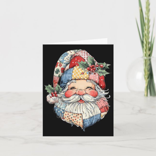 Carte Patchwork Santa Claus Rétro Noël Funny Mens W (Devant)