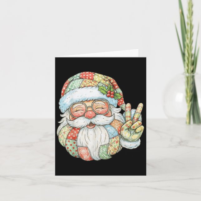 Carte Patchwork Santa Claus Rétro Noël Funny Mens W (Devant)