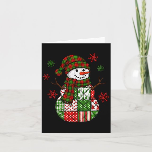 Carte Patchwork Snowman, Retro Funny Christmas  (Devant)