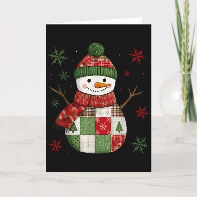 Carte Patchwork Snowman Retro Funny Christmas Snowman Ho (Devant)