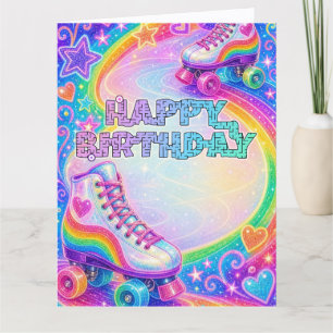 Carte Patin à roulettes glamour joyeux anniversaire