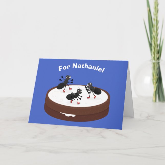 Carte Patinage sur glace de fourmis joyeuses sur dessin  (Devant)