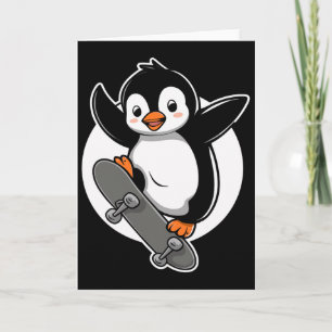 Carte Patineur Pingouin Planche à Roulettes Patinage 
