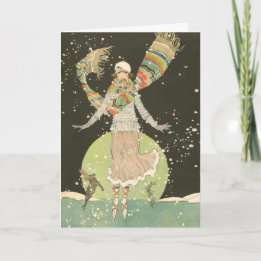 Carte Patineuse de glace Vintage des années 1920 avec éc