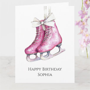 Carte Patins à glace roses jolis Anniversaire